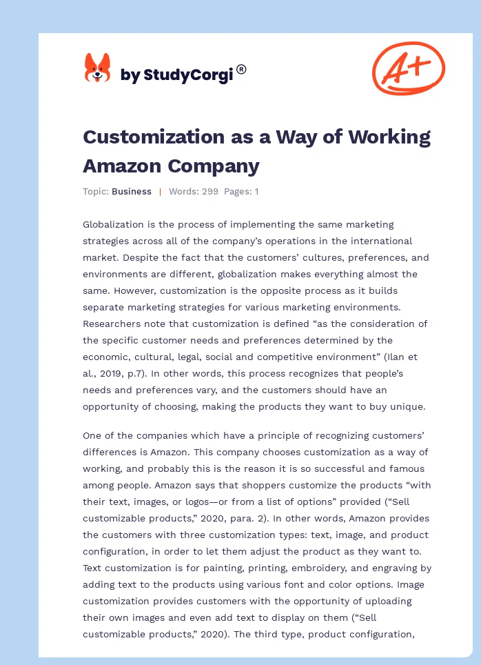 Customization as a Way of Working Amazon Company. Page 1