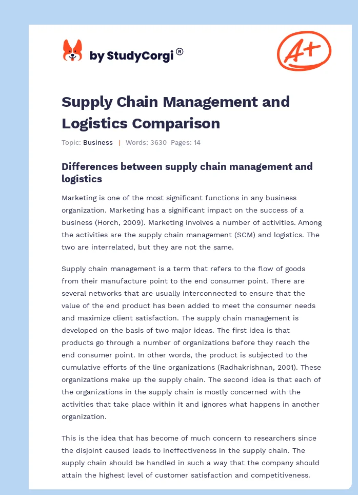 Supply Chain Management and Logistics Comparison. Page 1