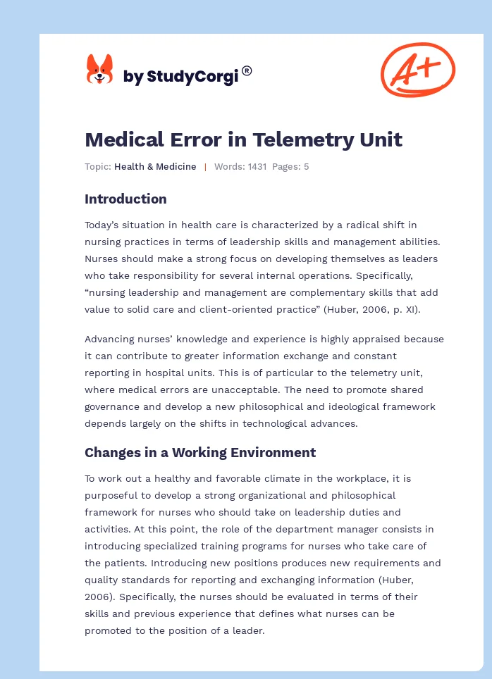 Medical Error in Telemetry Unit. Page 1
