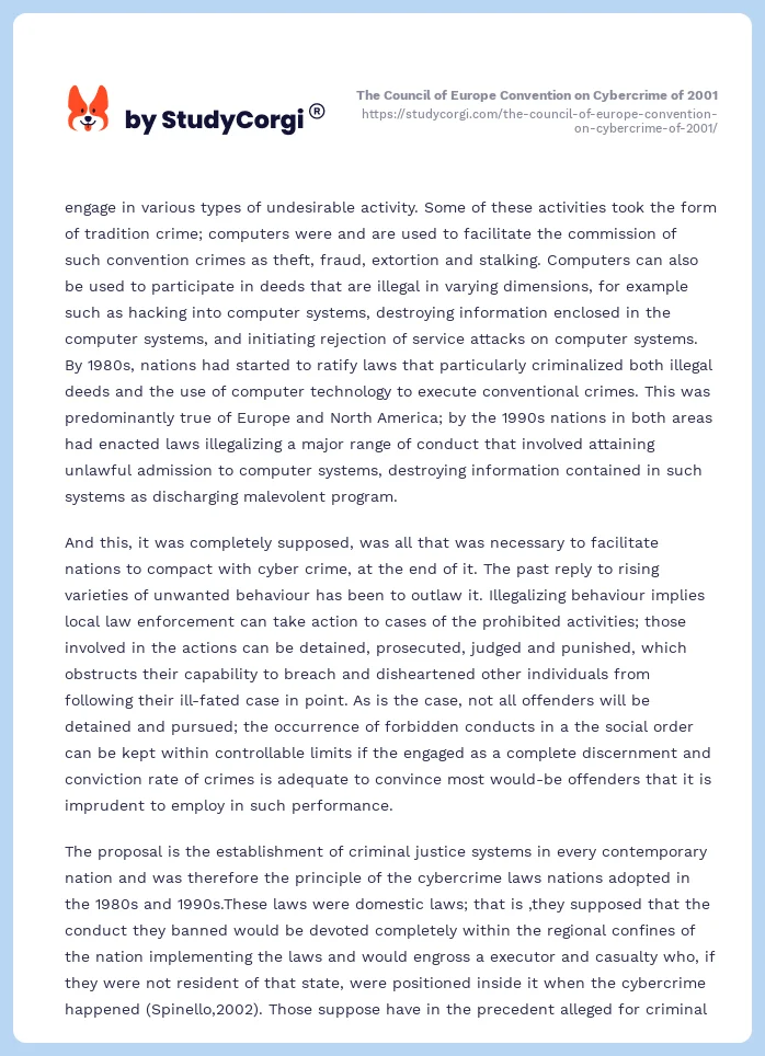 The Council of Europe Convention on Cybercrime of 2001. Page 2