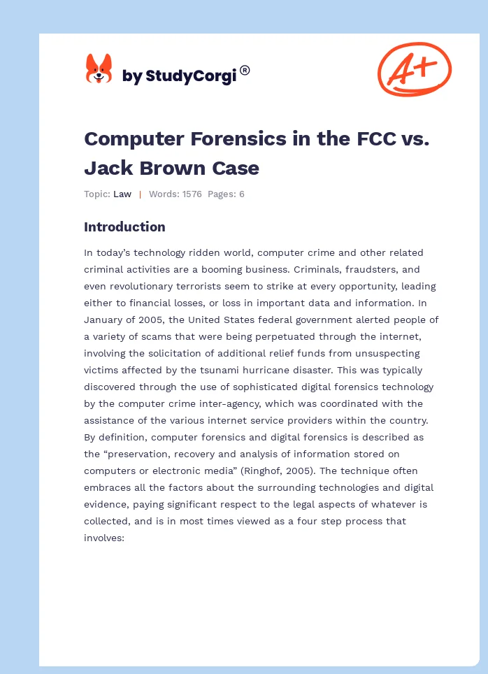 Computer Forensics in the FCC vs. Jack Brown Case. Page 1