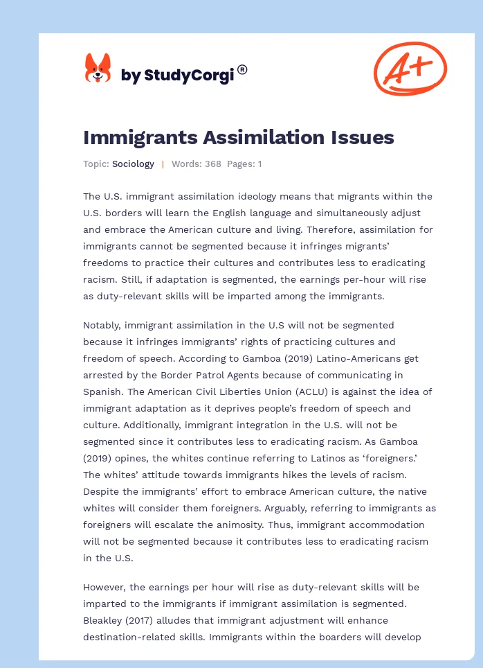 Immigrants Assimilation Issues. Page 1