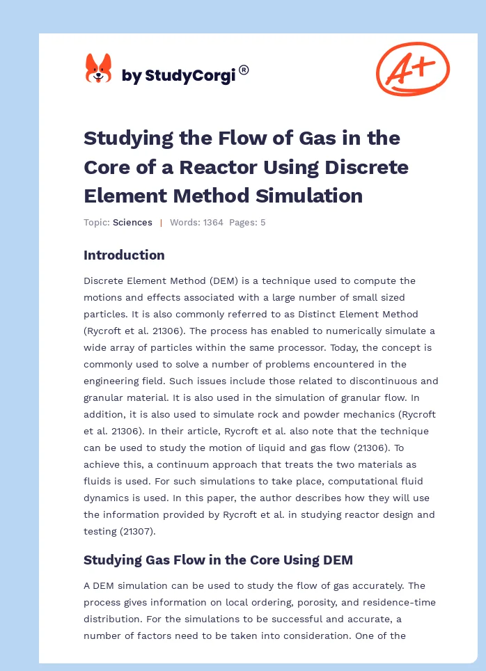 Studying the Flow of Gas in the Core of a Reactor Using Discrete Element Method Simulation. Page 1