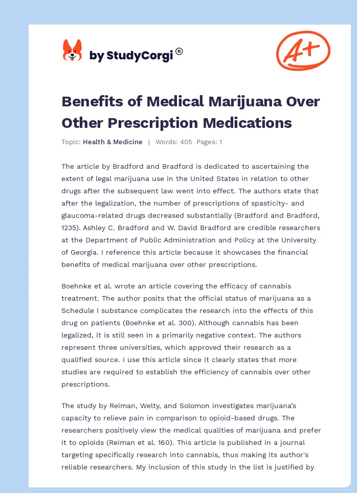 Benefits of Medical Marijuana Over Other Prescription Medications. Page 1