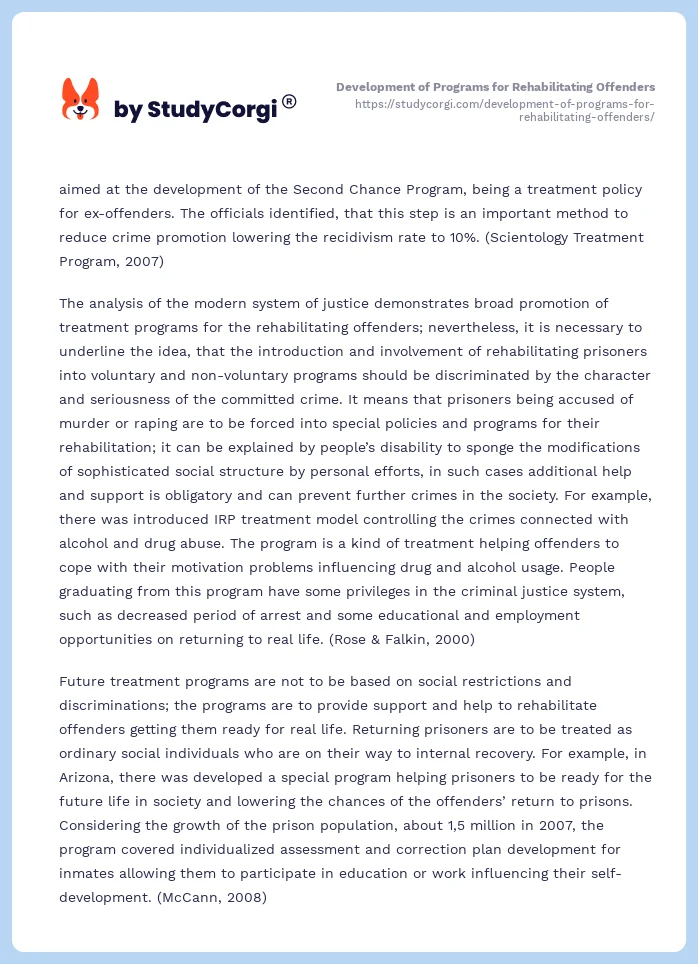 Development of Programs for Rehabilitating Offenders. Page 2