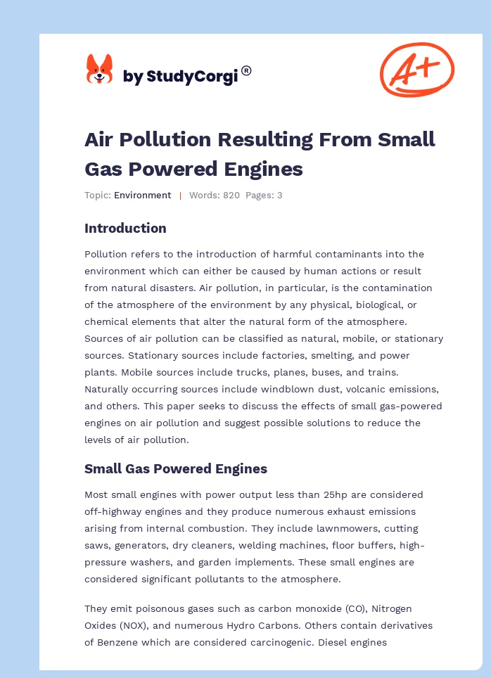 Air Pollution Resulting From Small Gas Powered Engines. Page 1