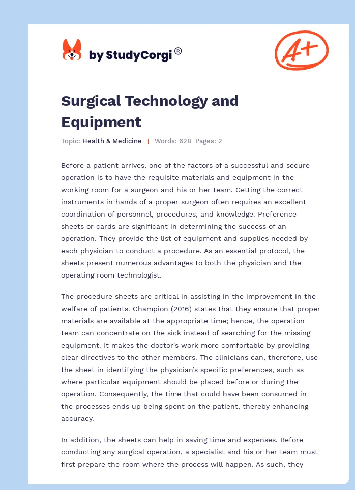 Surgical Technology and Equipment. Page 1