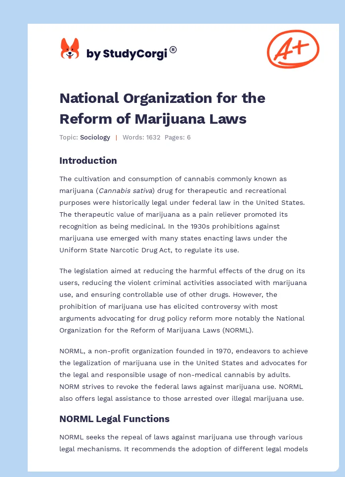 National Organization for the Reform of Marijuana Laws. Page 1