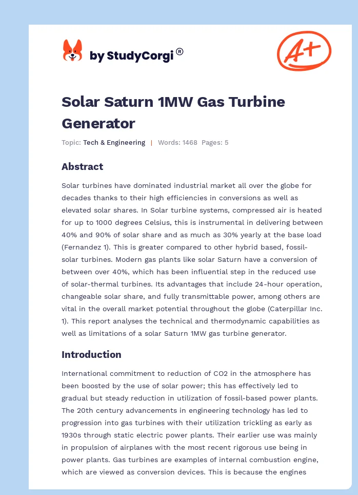 Solar Saturn 1MW Gas Turbine Generator. Page 1