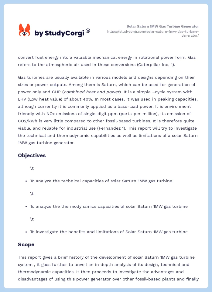 Solar Saturn 1MW Gas Turbine Generator. Page 2