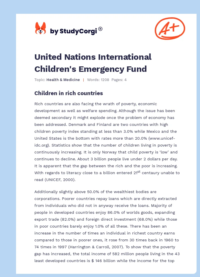 United Nations International Children's Emergency Fund. Page 1