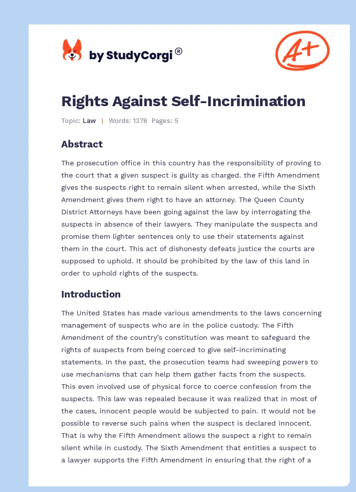Rights Against Self-Incrimination. Page 1