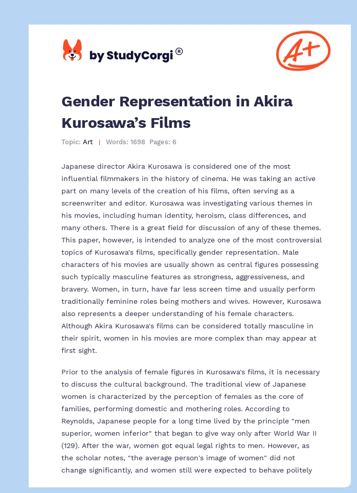 Gender Representation in Akira Kurosawa’s Films. Page 1