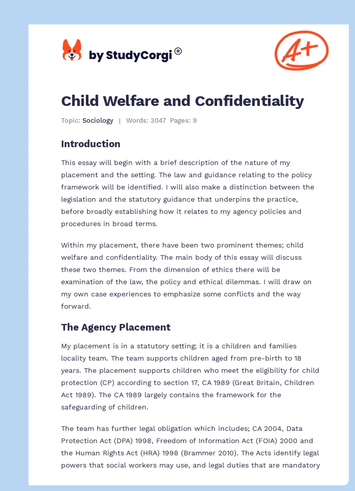 Child Welfare and Confidentiality. Page 1