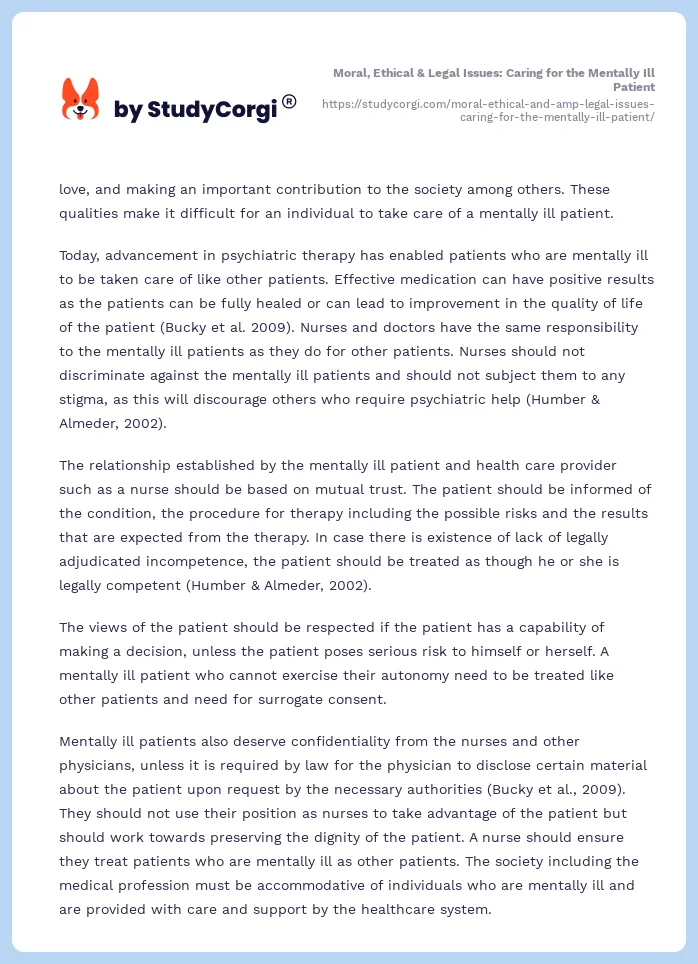 Moral, Ethical & Legal Issues: Caring for the Mentally Ill Patient. Page 2