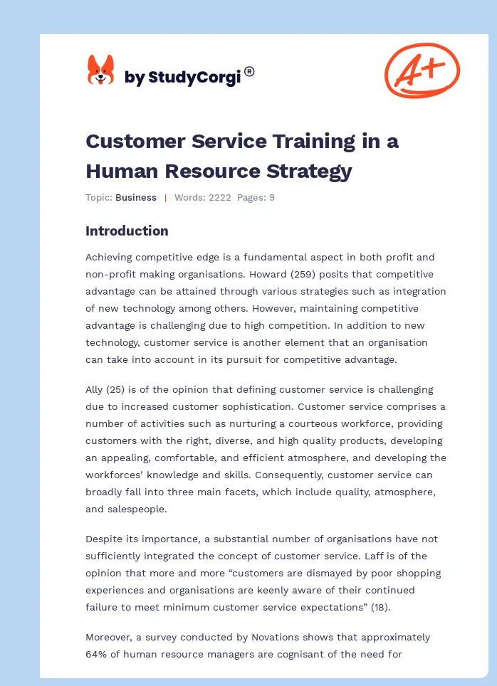 Customer Service Training in a Human Resource Strategy. Page 1
