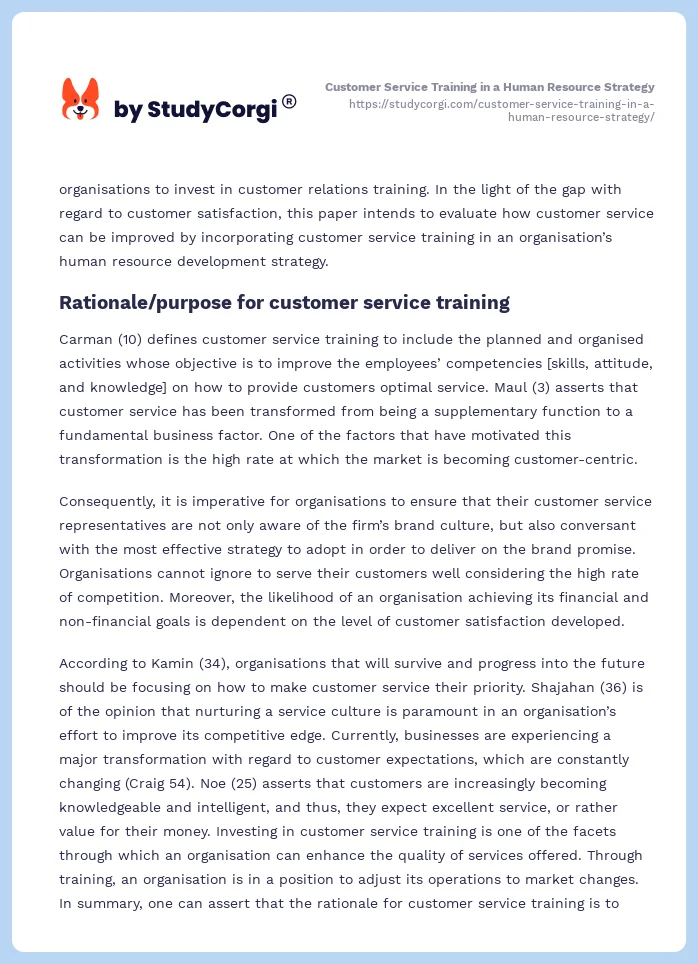 Customer Service Training in a Human Resource Strategy. Page 2