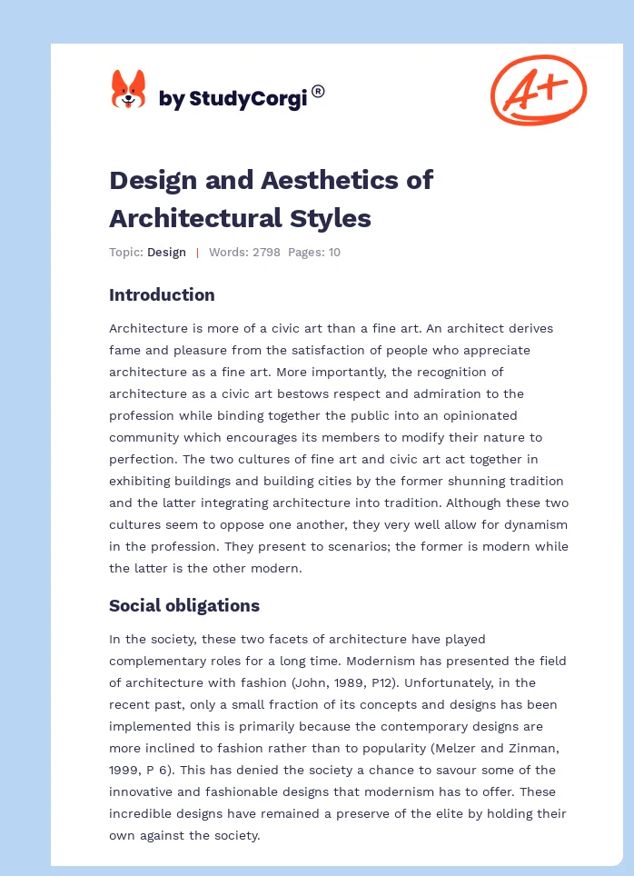 Design and Aesthetics of Architectural Styles. Page 1