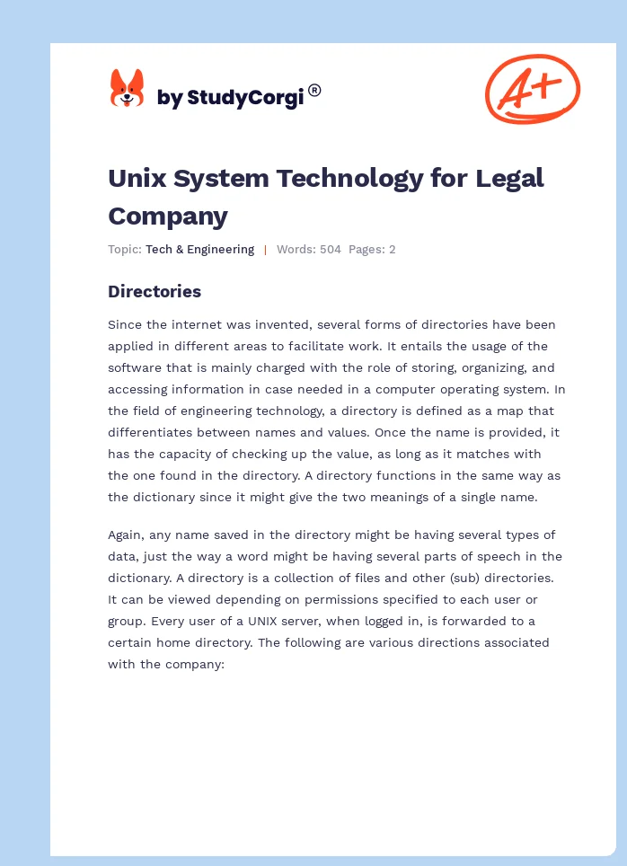 Unix System Technology for Legal Company. Page 1