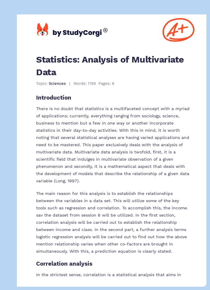 Statistics: Analysis of Multivariate Data. Page 1