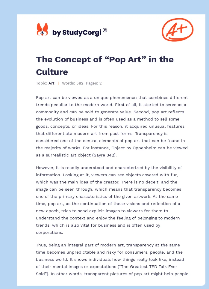 The Concept of “Pop Art” in the Culture. Page 1