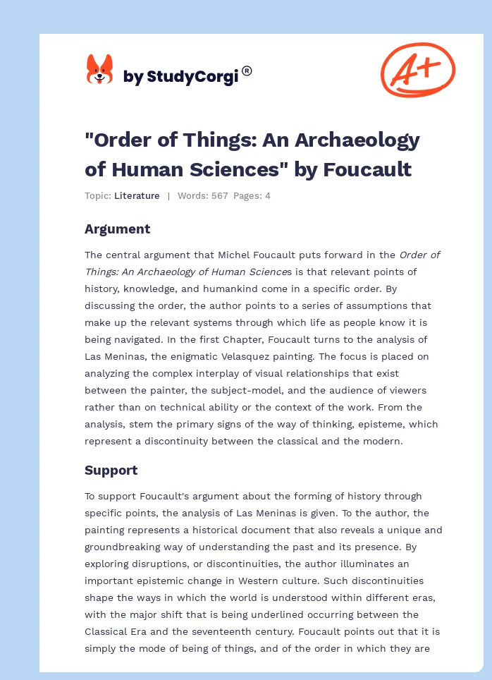 "Order of Things: An Archaeology of Human Sciences" by Foucault. Page 1