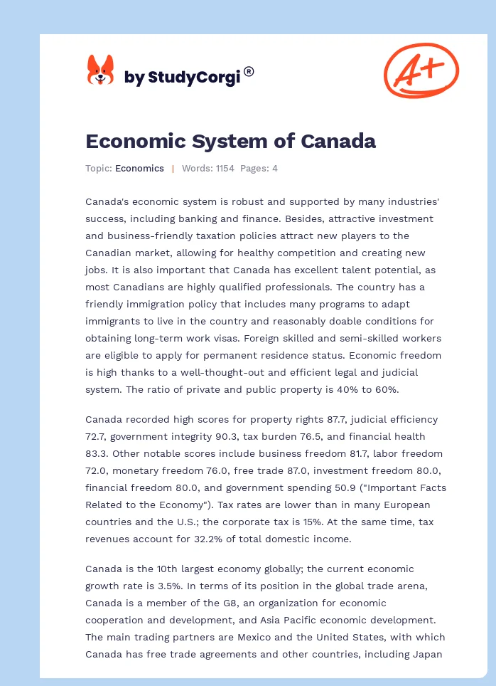 Economic System of Canada. Page 1