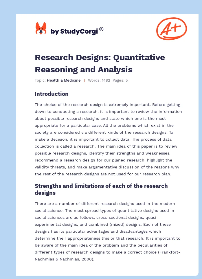 Research Designs: Quantitative Reasoning and Analysis. Page 1
