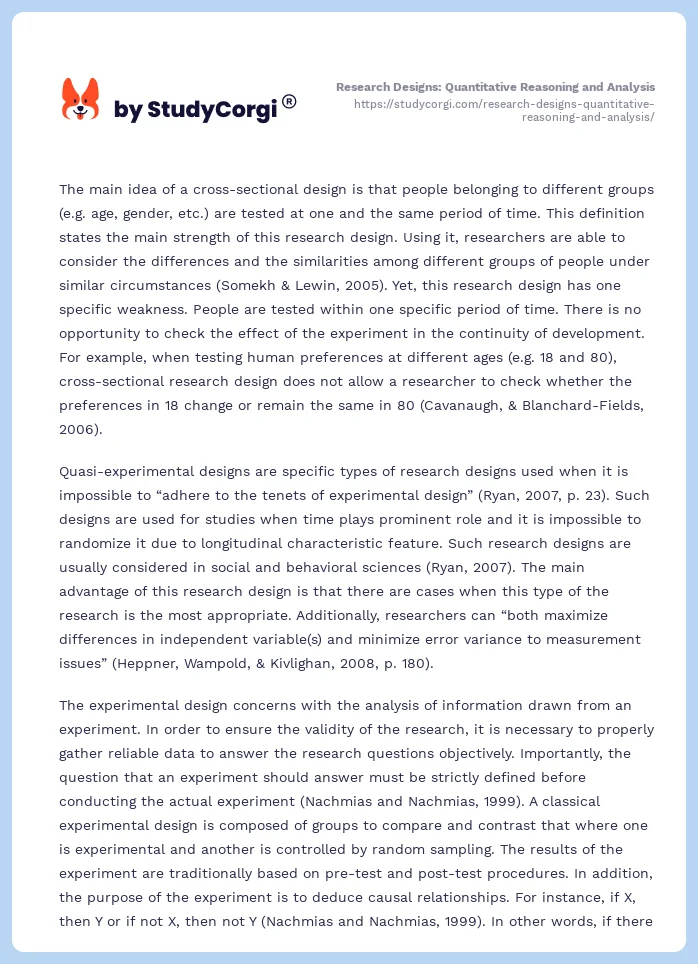 Research Designs: Quantitative Reasoning and Analysis. Page 2