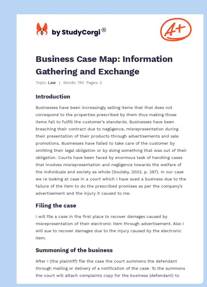 Business Case Map: Information Gathering and Exchange. Page 1