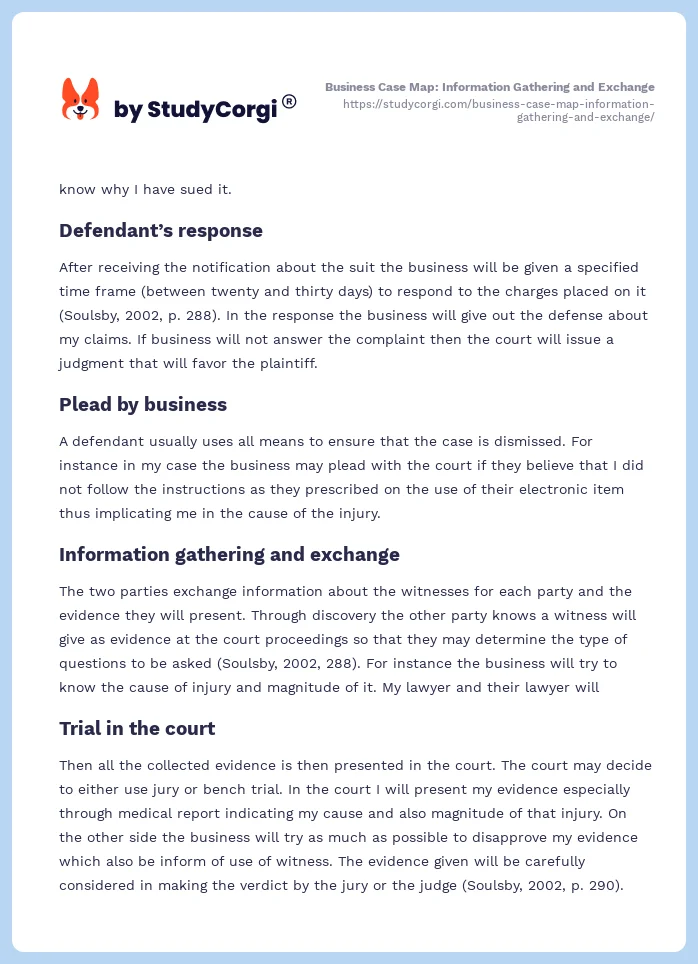 Business Case Map: Information Gathering and Exchange. Page 2