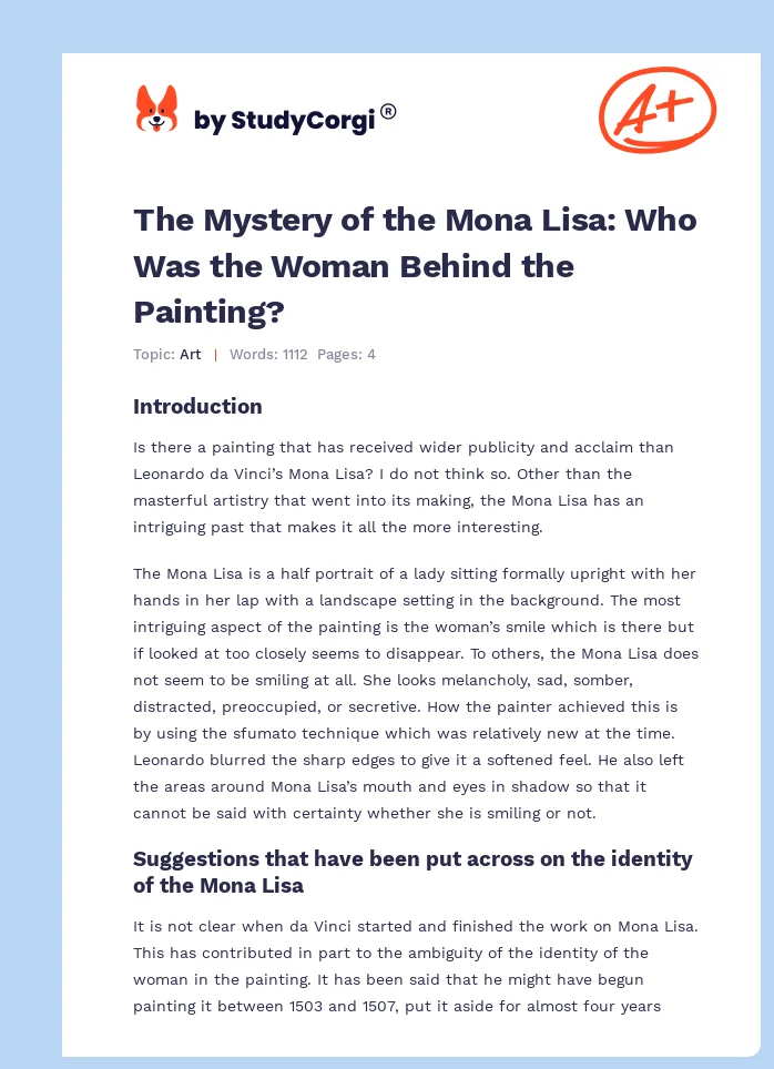 The Mystery of the Mona Lisa: Who Was the Woman Behind the Painting?. Page 1