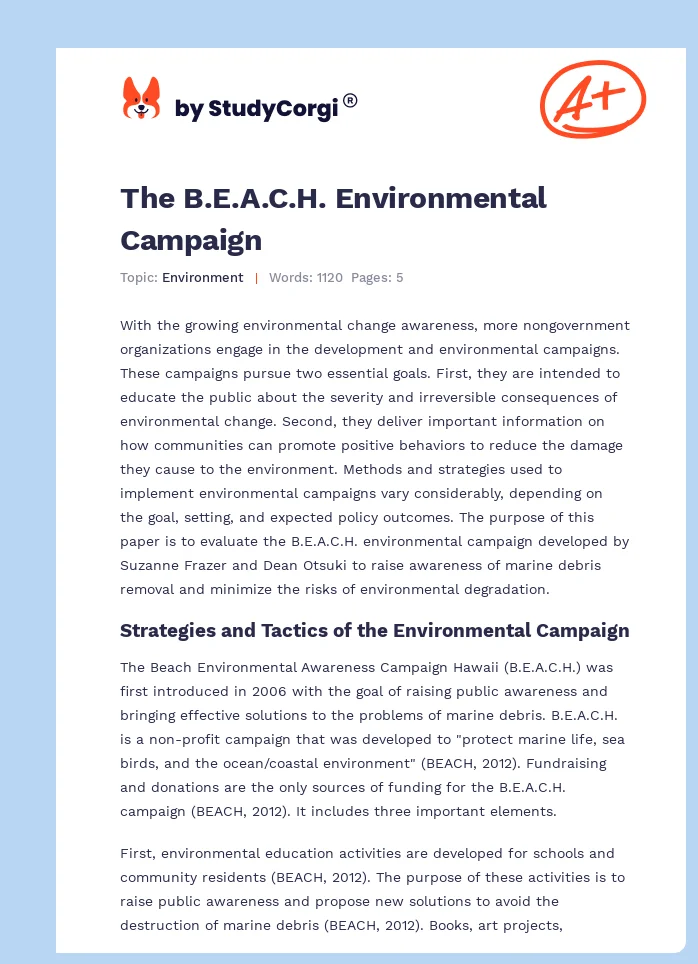 The B.E.A.C.H. Environmental Campaign. Page 1