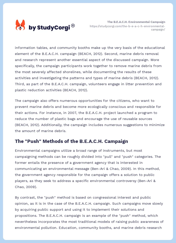 The B.E.A.C.H. Environmental Campaign. Page 2