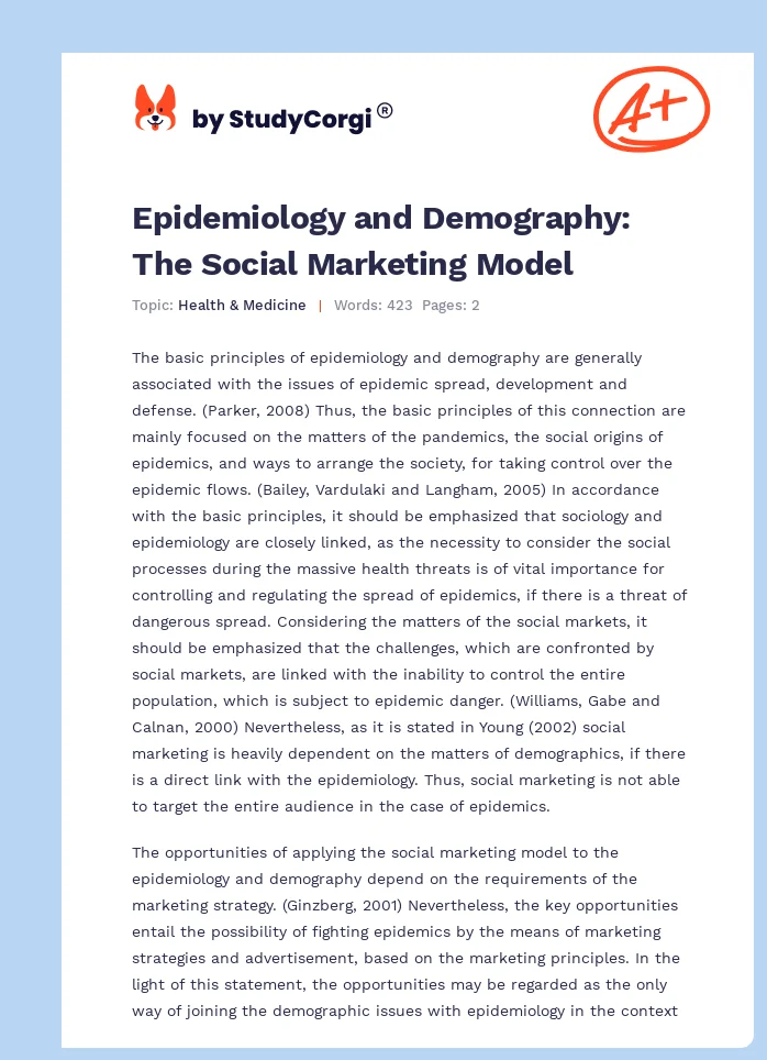 Epidemiology and Demography: The Social Marketing Model. Page 1