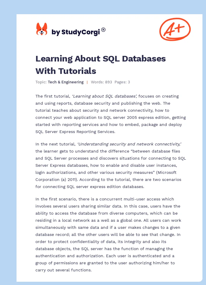 Learning About SQL Databases With Tutorials. Page 1