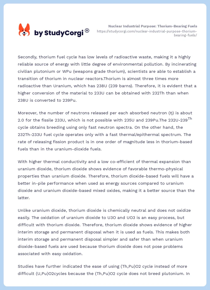 Nuclear Industrial Purpose: Thorium-Bearing Fuels. Page 2