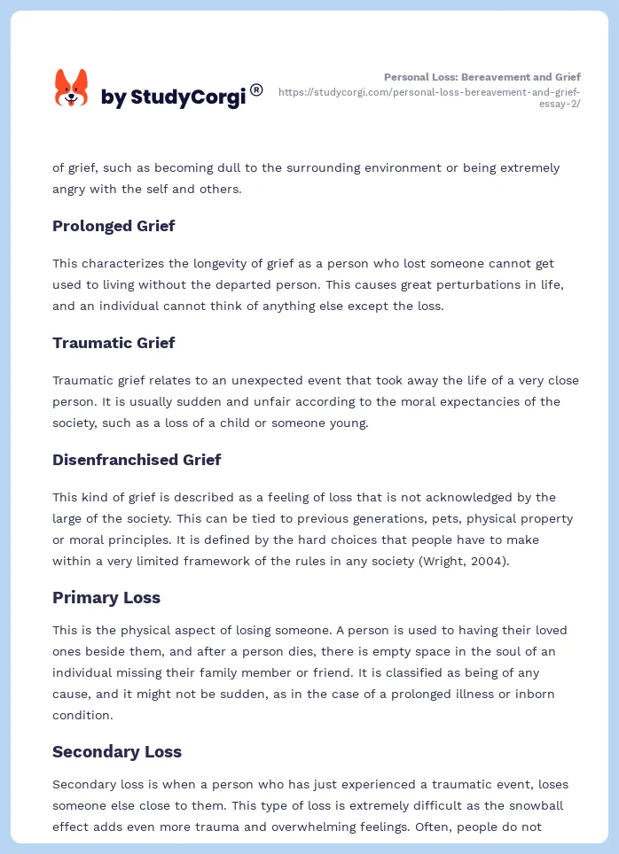 Personal Loss: Bereavement and Grief. Page 2