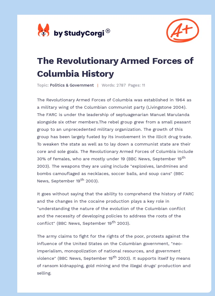 The Revolutionary Armed Forces of Columbia History. Page 1