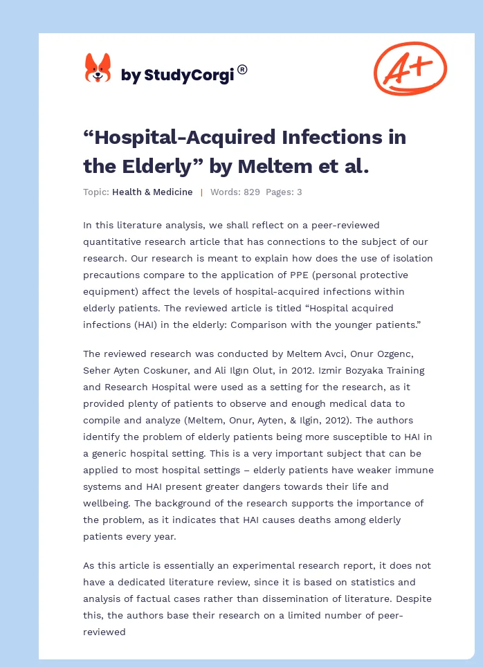 “Hospital-Acquired Infections in the Elderly” by Meltem et al.. Page 1