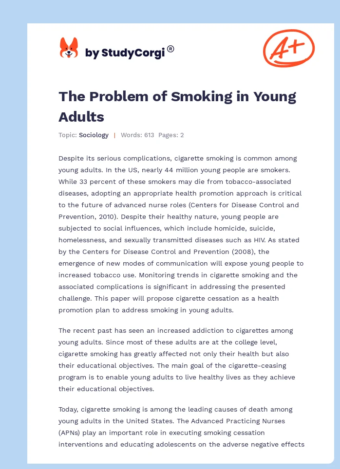 The Problem of Smoking in Young Adults. Page 1