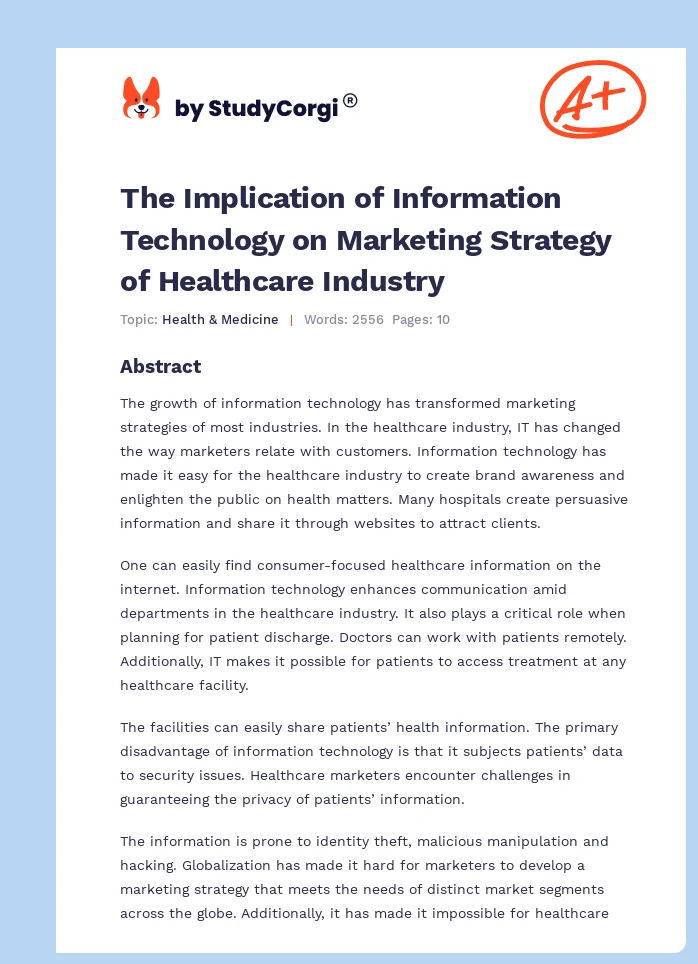 The Implication of Information Technology on Marketing Strategy of Healthcare Industry. Page 1