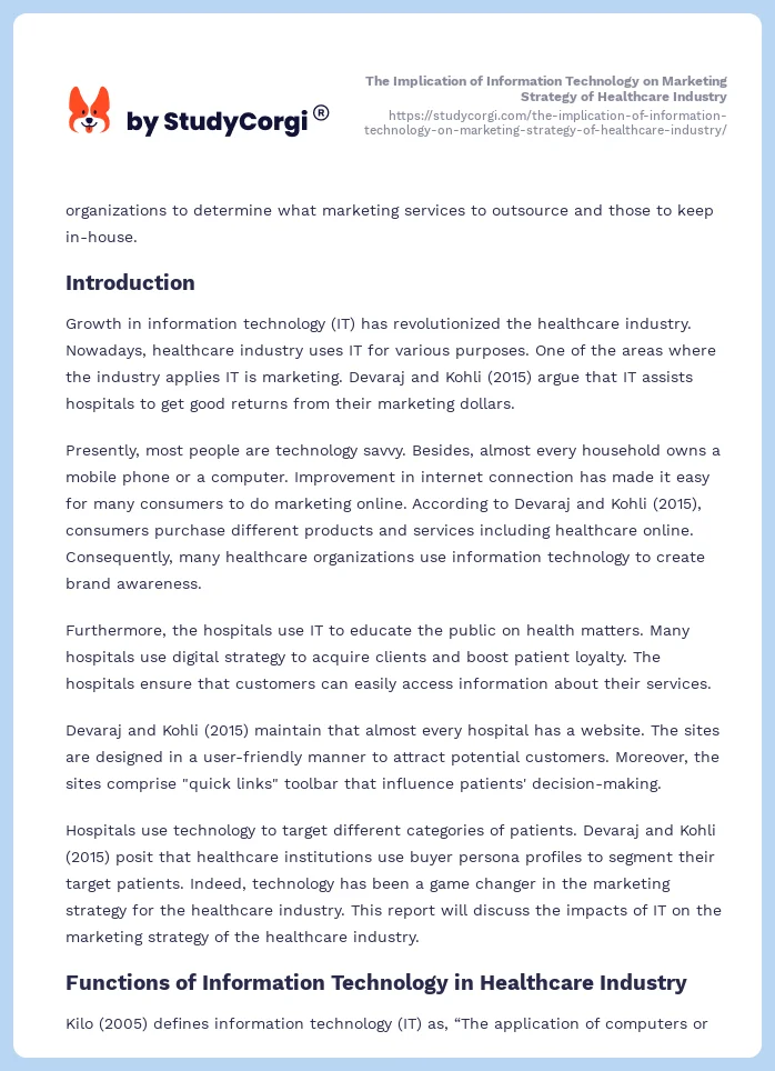 The Implication of Information Technology on Marketing Strategy of Healthcare Industry. Page 2