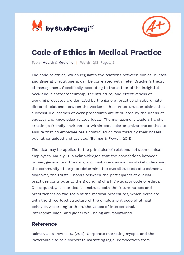 Code of Ethics in Medical Practice. Page 1