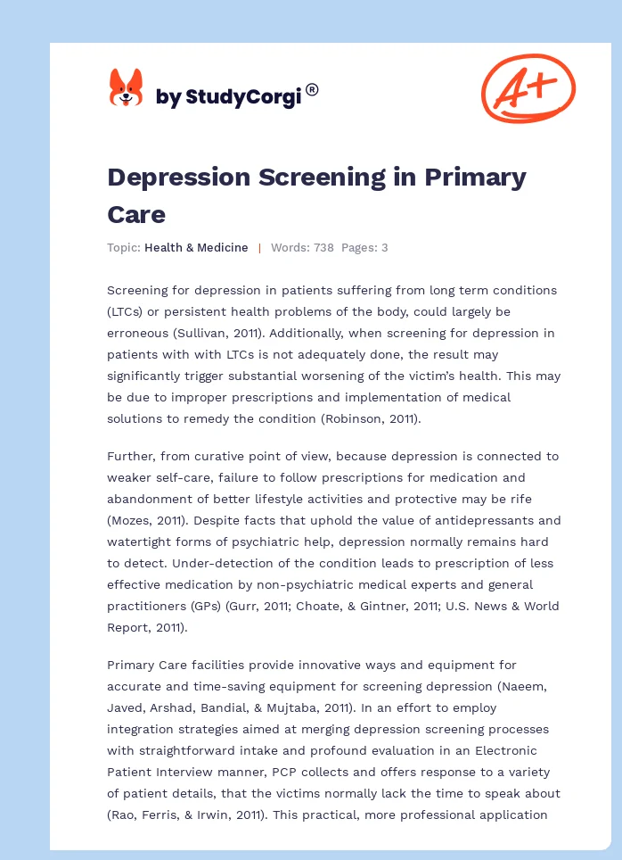 Depression Screening in Primary Care. Page 1