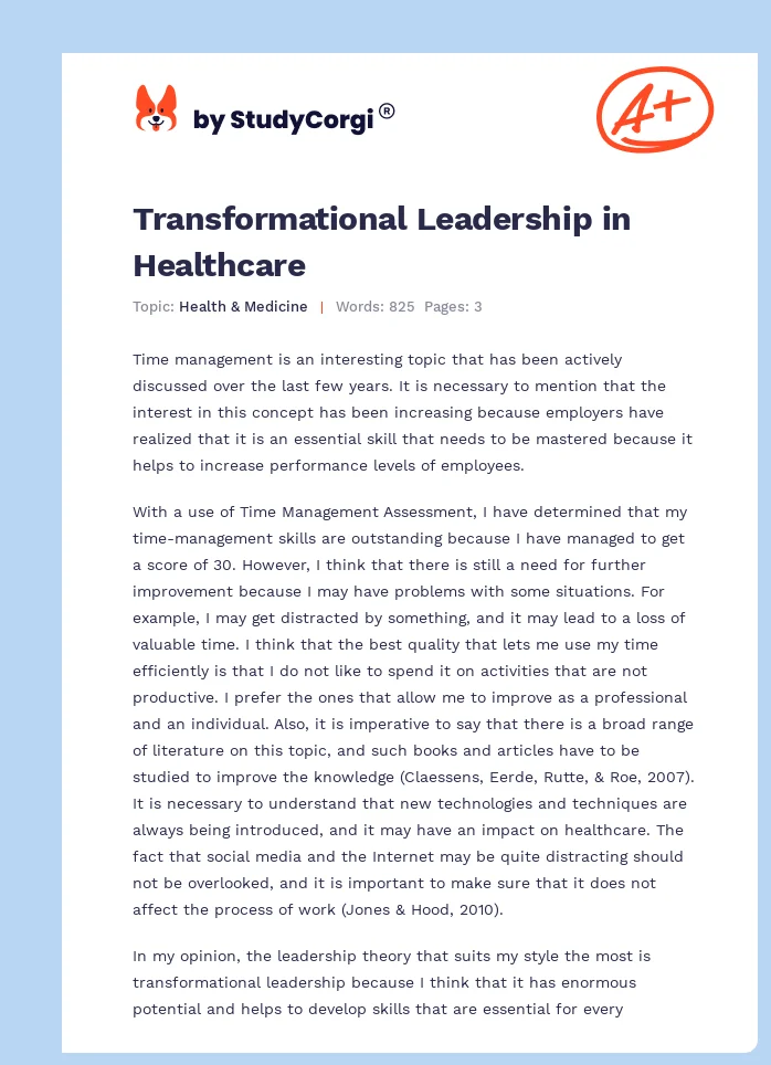 Transformational Leadership in Healthcare. Page 1