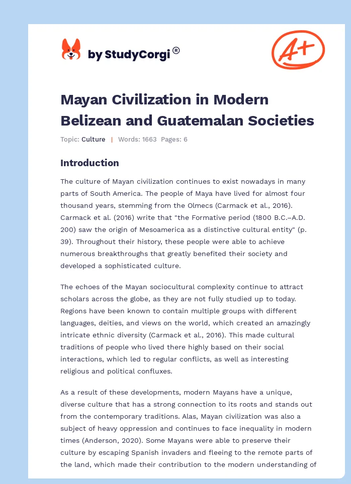 Mayan Civilization in Modern Belizean and Guatemalan Societies. Page 1