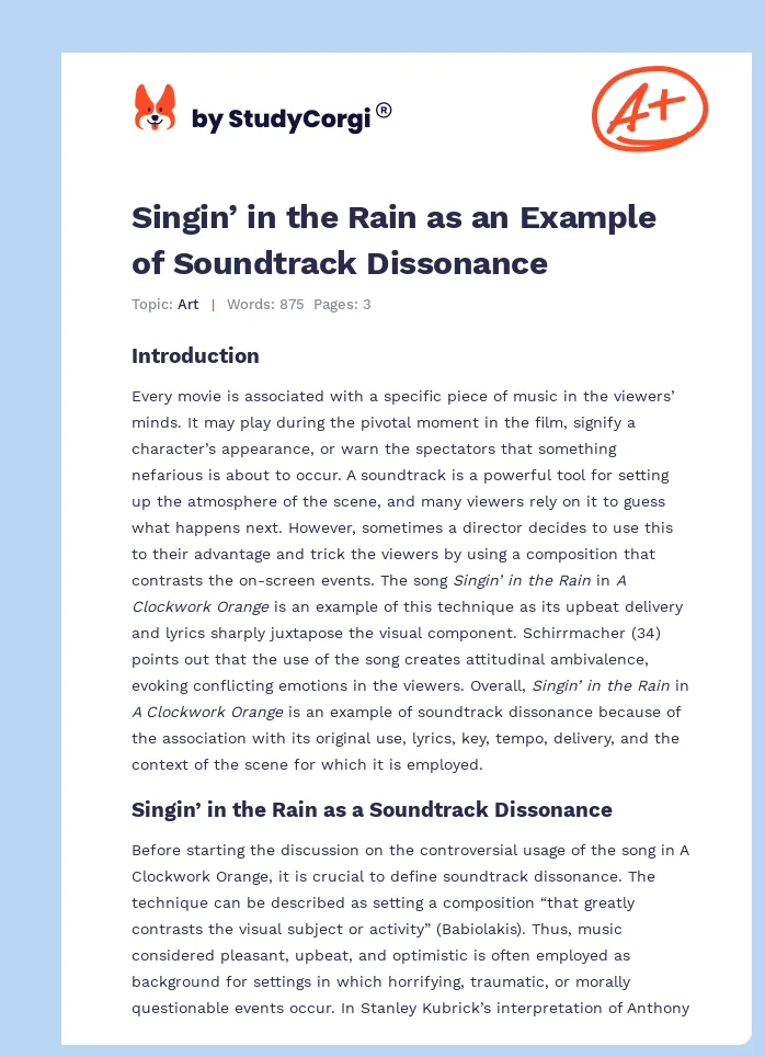 Singin’ in the Rain as an Example of Soundtrack Dissonance. Page 1
