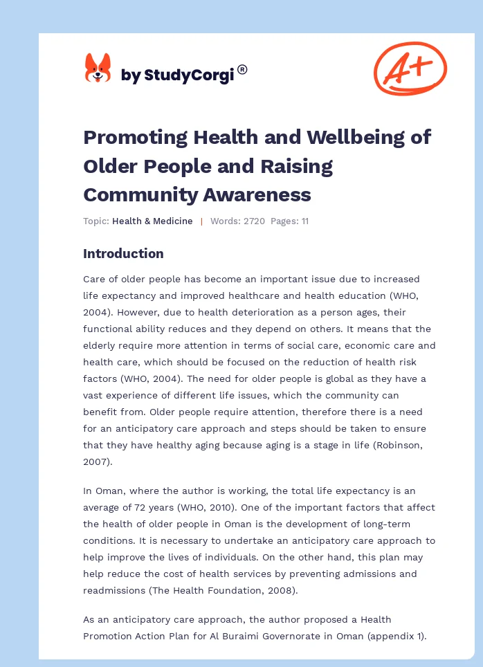 Promoting Health and Wellbeing of Older People and Raising Community Awareness. Page 1