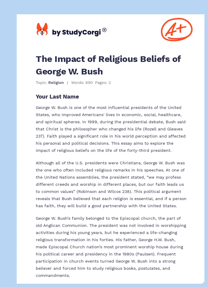 The Impact of Religious Beliefs of George W. Bush. Page 1